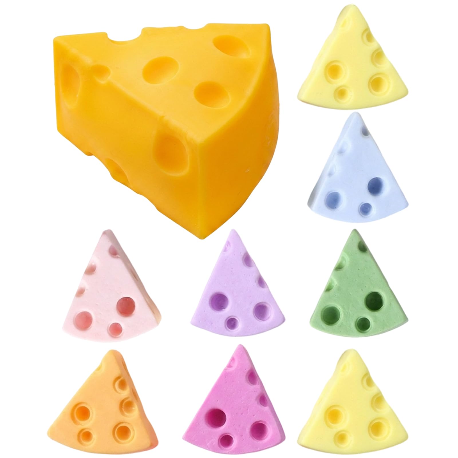 9Pcs Cheese squ11shy Toys Set, Large Yellow Cheese Triangle with Eight Small Cream Toys in Multiple Colours, Big Cheese squ11shy for Sensory Play and Stress Relief Creative Fun and Relaxation