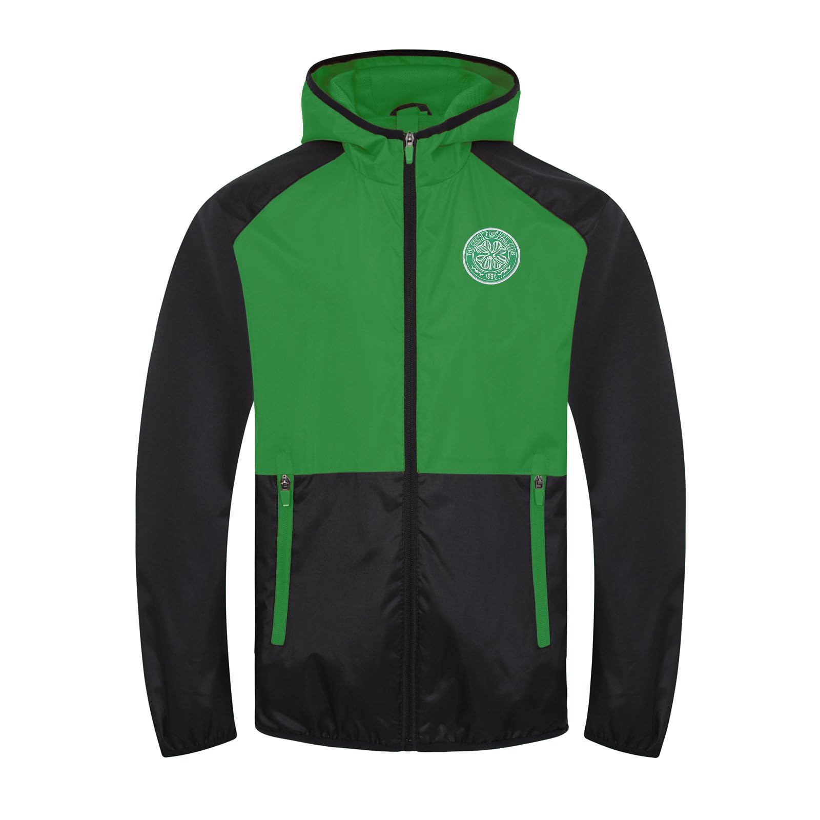 Celtic FC Official Gift Boys Shower Jacket Windbreaker Black Green 12-13 Years