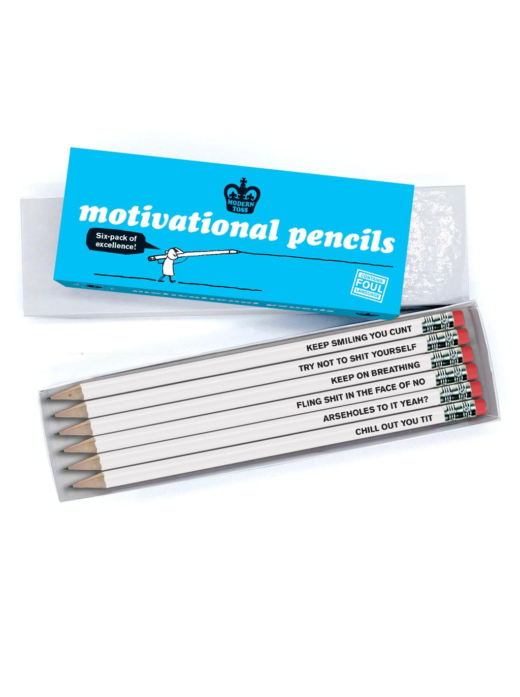 Modern Toss Official Workplace Humour - 'Motivational Pencils' - Pencil Gift Set - 6 Pack - Cheeky Stationery For The Office - Novelty Gift Ideas - Birthday Christmas - For Him Her Men Women Friends