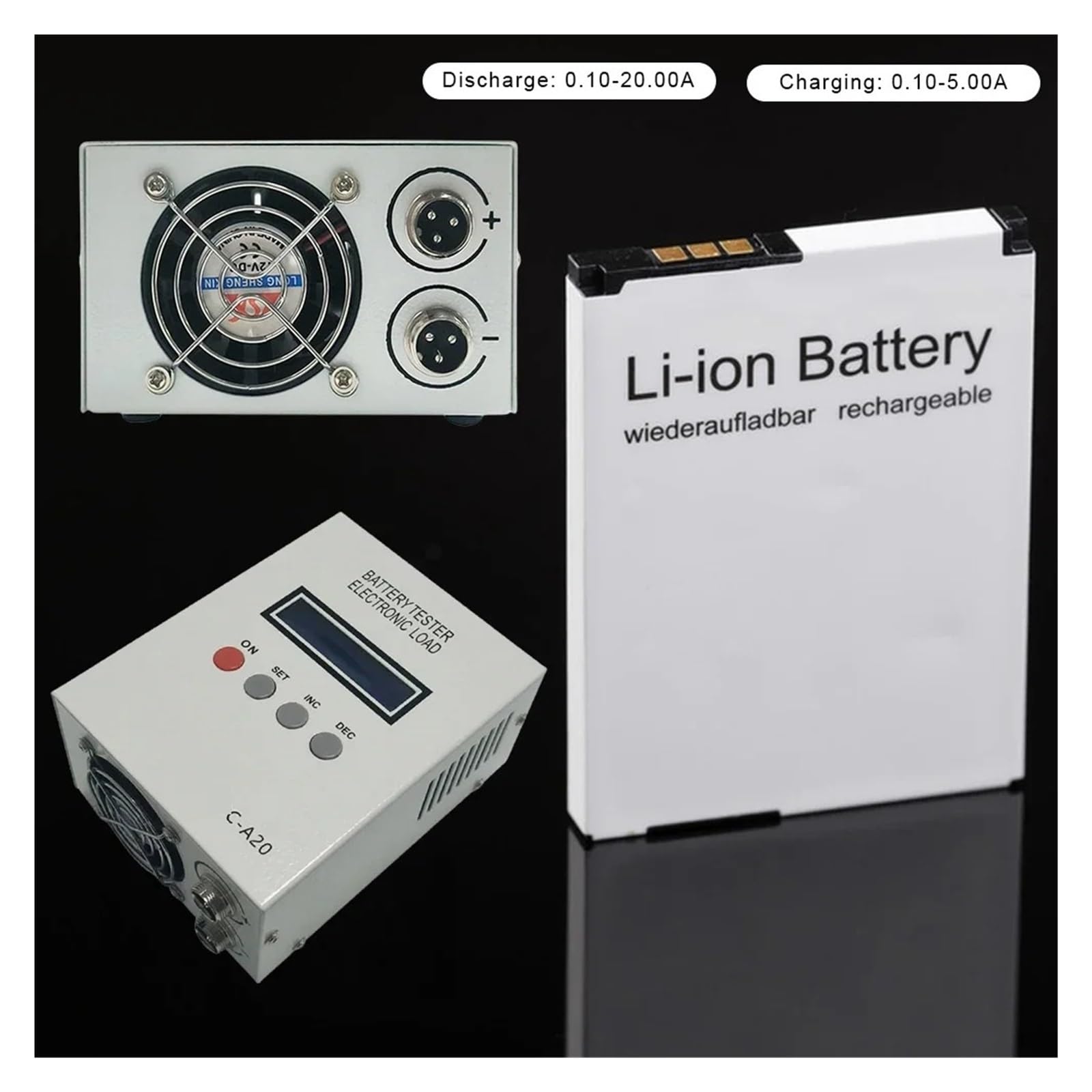 Comprobador de batería C-A20, 30 V, 20 A, detector capacidad for baterías plomo-ácido litio, medidor carga y descarga 5 A Alta precisión