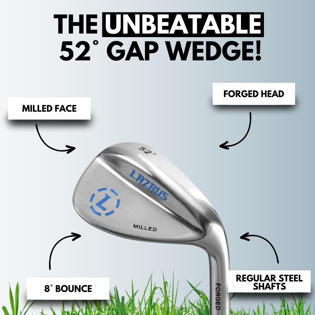 LAZRUS Juego de cuñas de Golf forjadas Prima para Hombres - 52 56 60 Grados cuñas de Golf + Cara fresada para más Giro - Gran Regalo de Golf