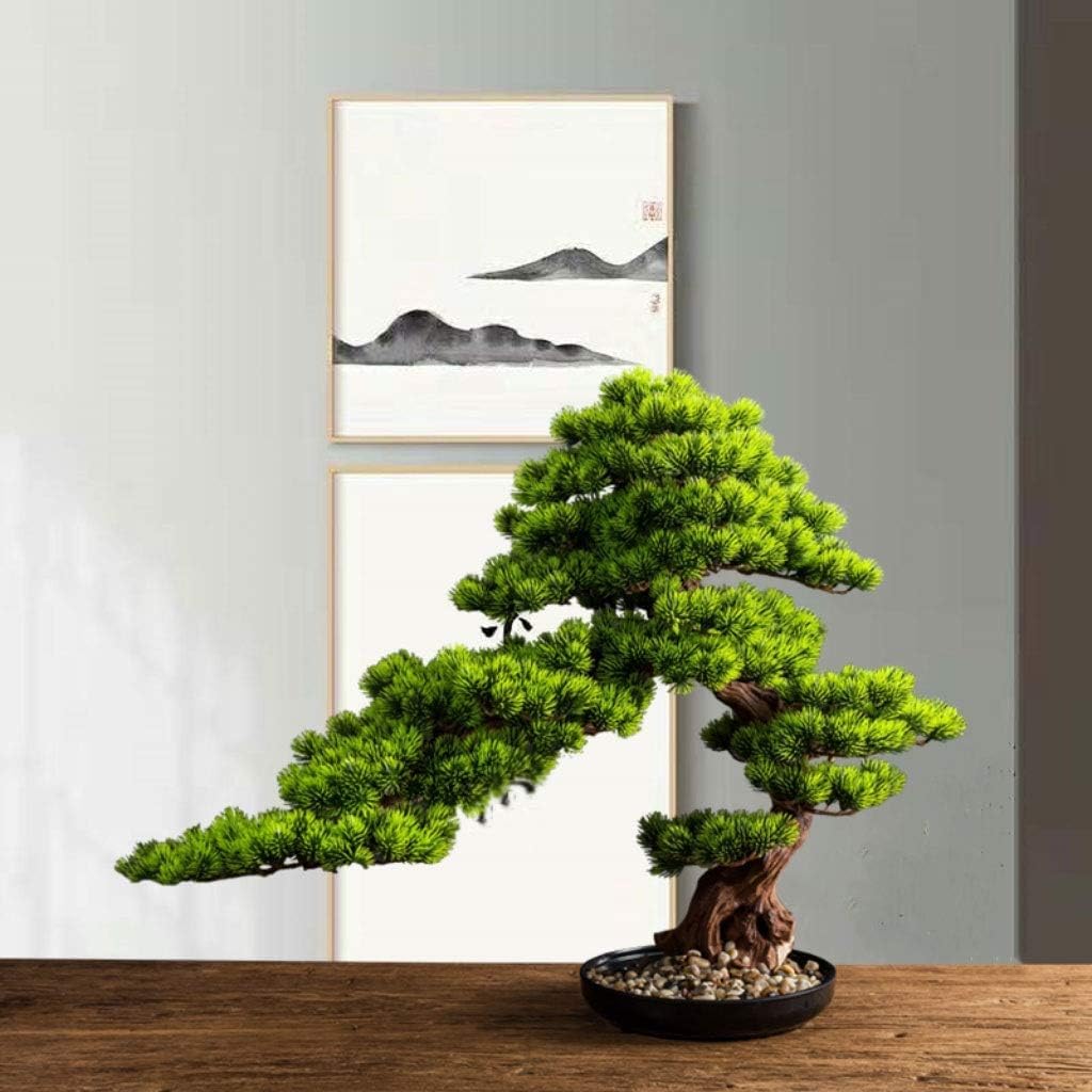 Árbol de bonsái artificial, planta verde falsa, pino de bienvenida de simulación para decoración del hogar, oficina, escritorio