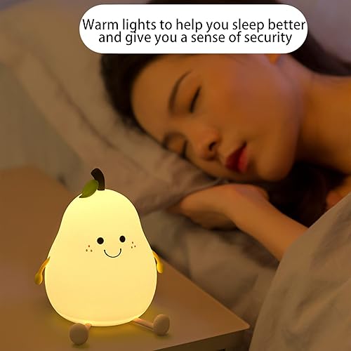 Miniatura 3 de Sempoda Luz nocturna para niños bonita lámpara de noche de silicona de pera para guardería luz LED recargable de frutas para bebés y niños lámpara