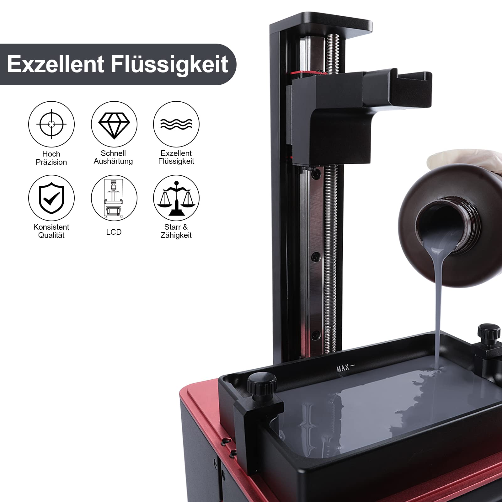 ELEGOO Żywica do drukarki 3D LCD/DLP, 405 nm, podobna do ABS, LCD UV, szybkie utwardzanie, fotopolimerowa, wysoka precyzja, nie kruszy się, nietoksyczna, 1000 g, kolor dymny czarny (smoky black)