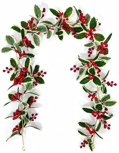 Miniatura 2 de Guirnalda de Navidad de bayas rojas de 6 pies, guirnalda artificial de bayas rojas con hojas verdes para interiores y exteriores, jardín, chimenea,