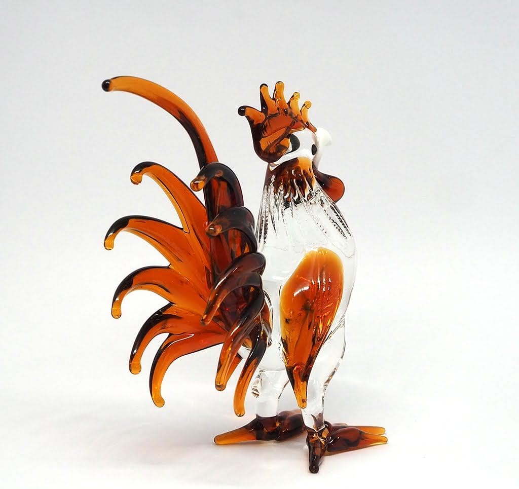 Hand-Blown Glass Brown Rooster Chicken Figurine, Farmhouse Decor image 4