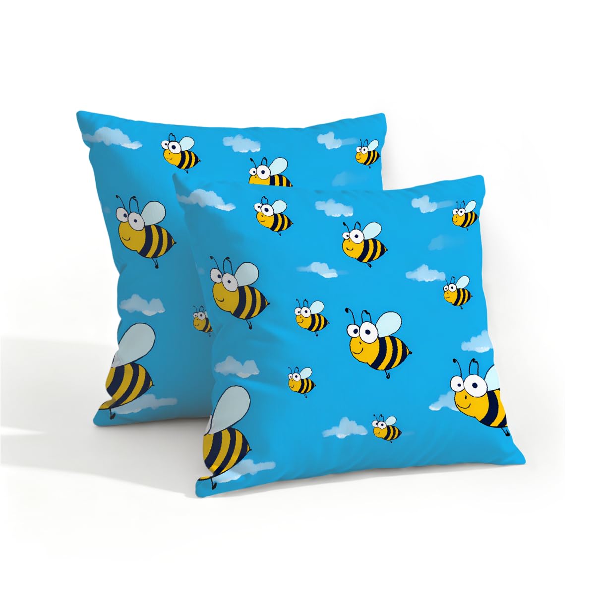 Outdoor Pillow Covers Waterproof Pillowcases 16x16in Set of 2 Cartoon Bee On Blue Sky Decorative Throw Cushion Case for Couch Sofa Garden Patio Furniture