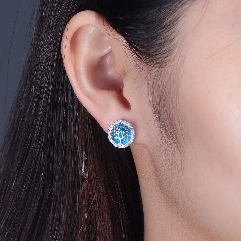 Opal Stud Earrings for Women 18K Gold Plated Flower/Leaf/Tree of life/Moon Star Universe Opal Jewelry Anniversary Christmas Gift for Teen Girls Mom Grandma Wife - Image 4