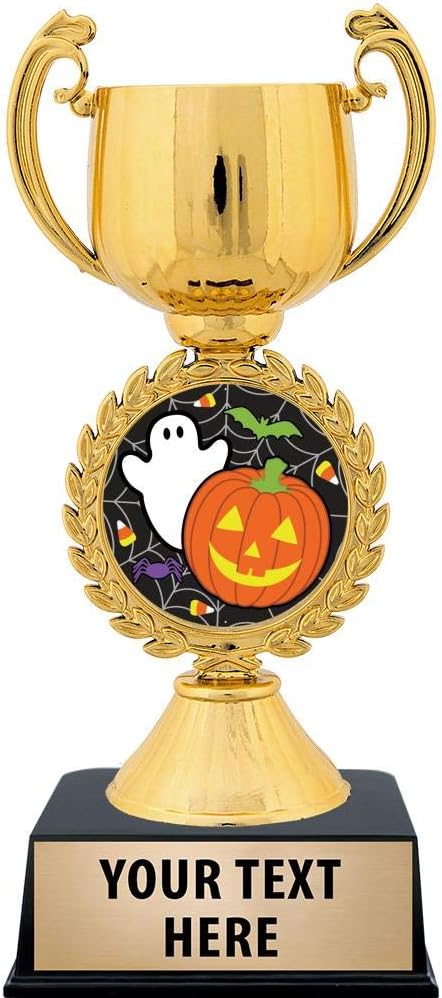 Crown Awards Personalized Halloween Trophy, 7.25" Gold Cup Halloween Pumpkin Ghost Trophies with Free Custom Engraving Prime