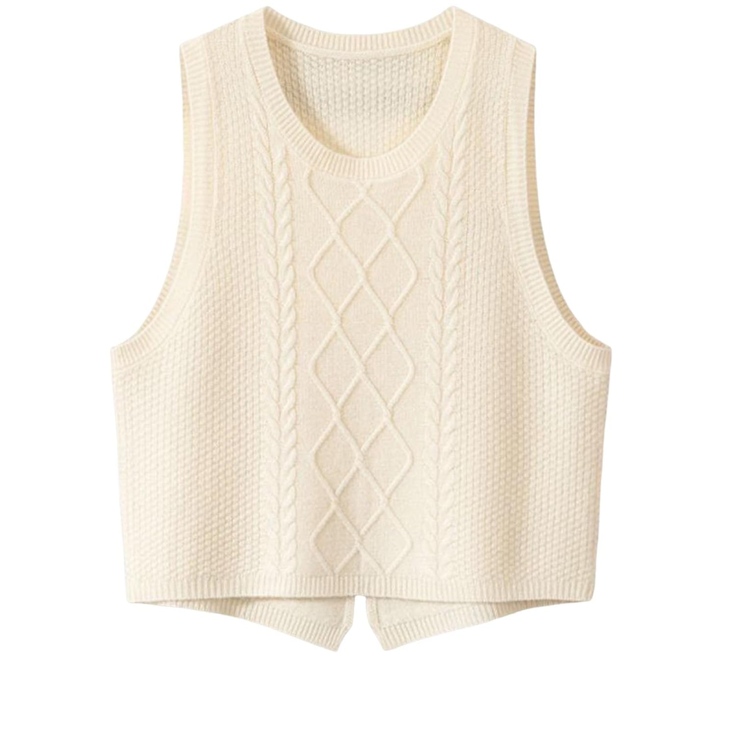 Womens Sleeveless Sweater Vest Crewneck Cable Knit Pullover Jumper Loose Fit Fall Winter Casual Warm Tops