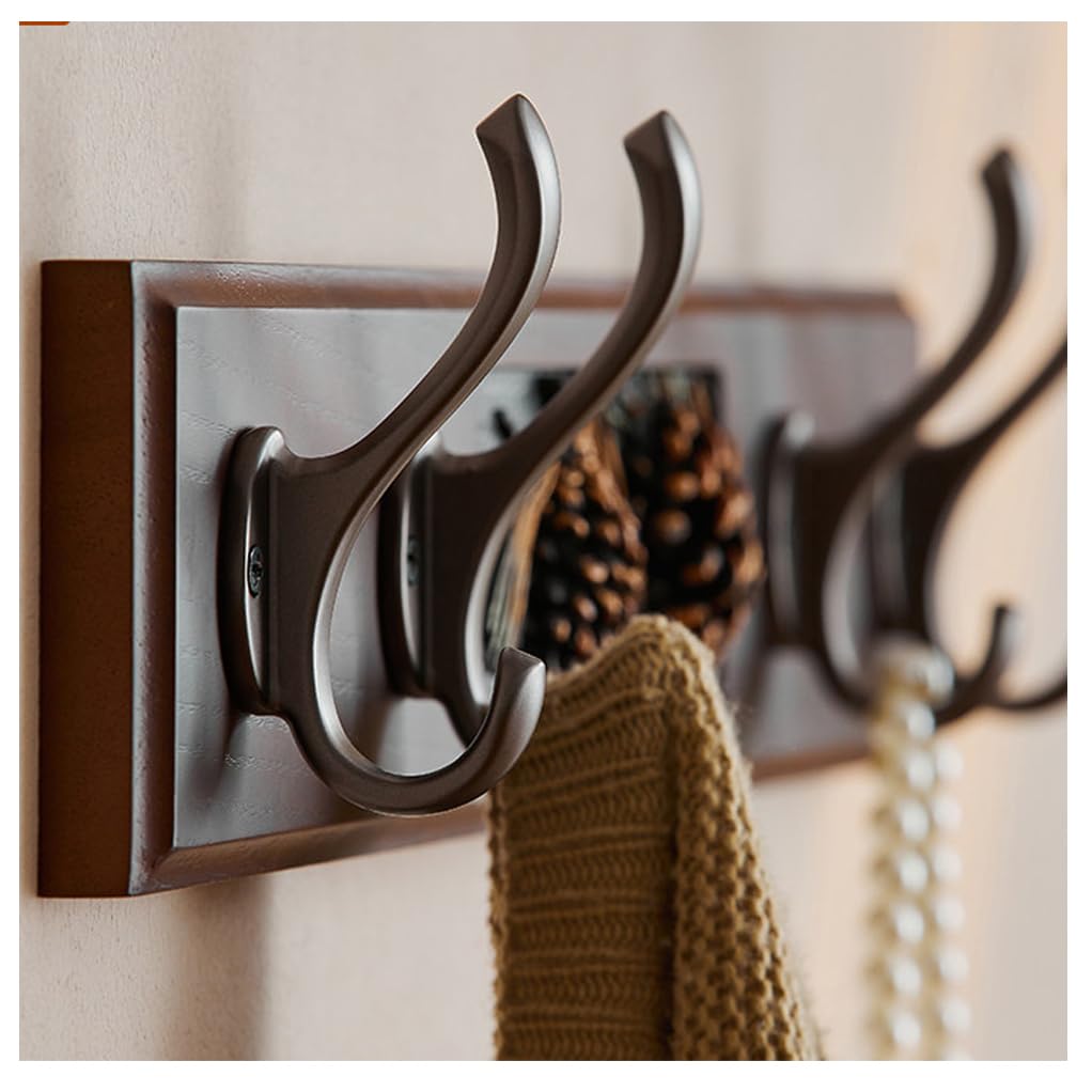 Zhouxiao Brown Wood Coat Rack With Hooks Wall Mount For Entryway Decoration 6Hook