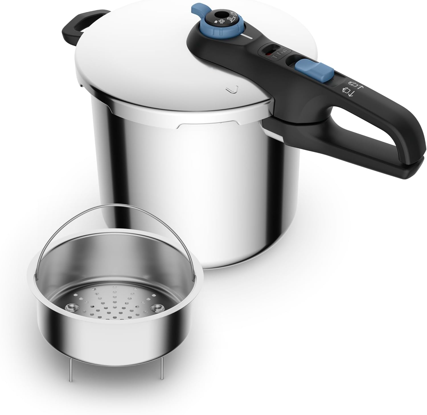 T-fal Secure Trendy 8.5 Qt Stainless Steel Pressure Cooker with Steam Basket - Induction Ready, Safe Locking, All Cooktops Compatible