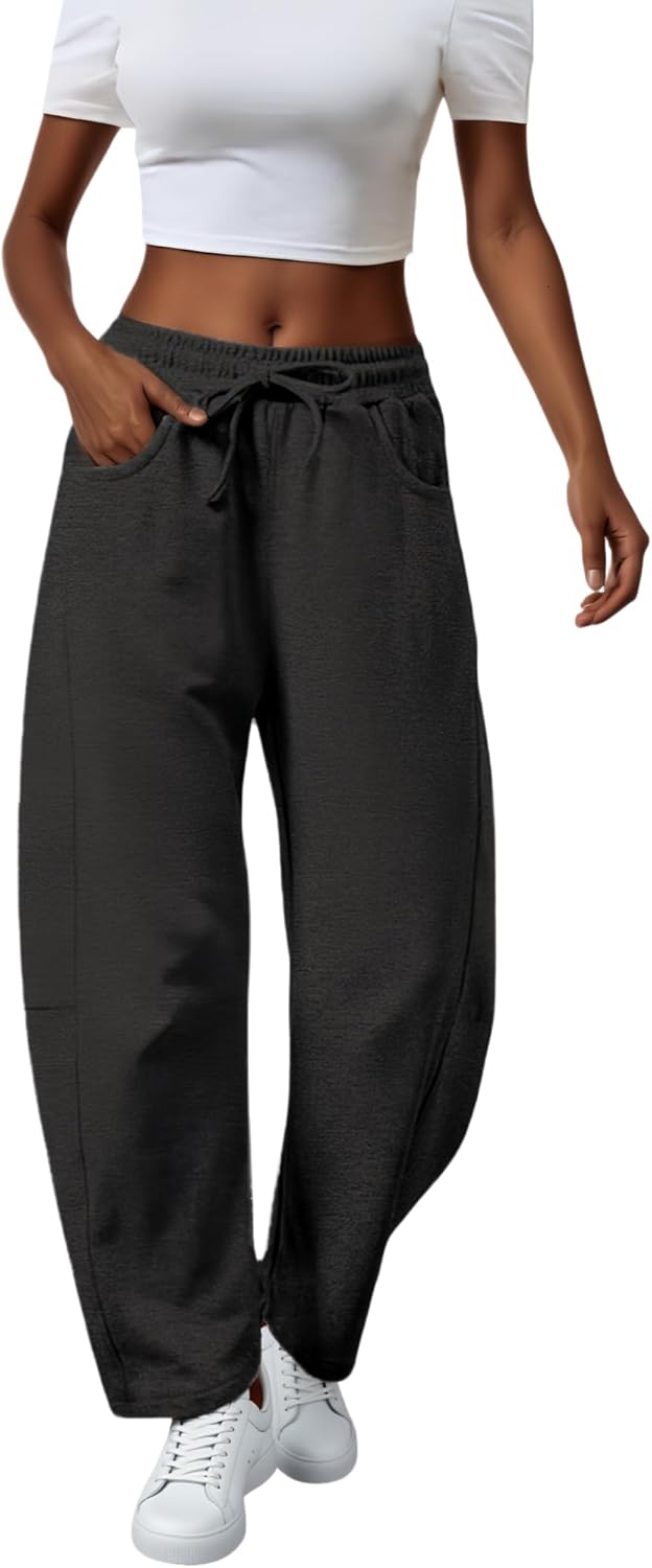 Women’s Barrel Sweatpants Loose Leg with Elastic Waist, Casual Lounge Pants Soft Fleece Joggers with Pockets - Image 2