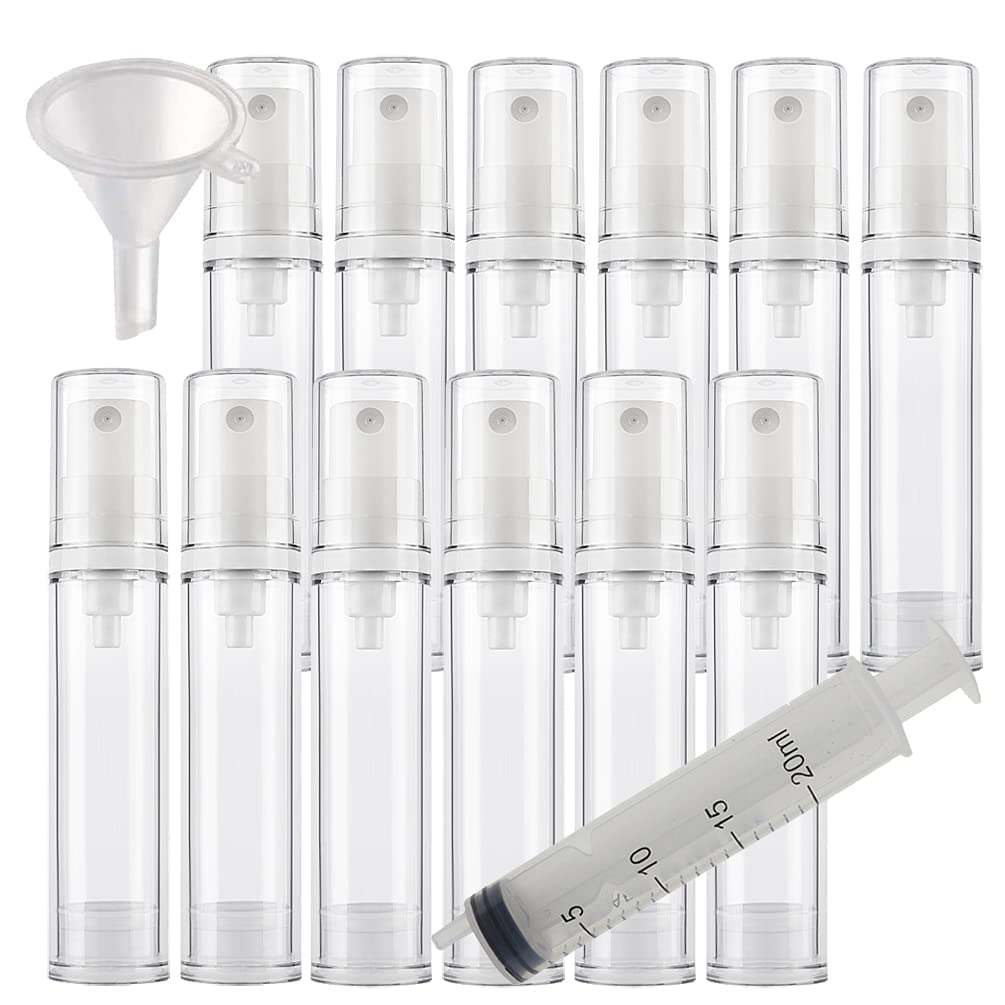 50 Stück Leerer Klein 10 ml Transparent Airless Zerstäuber Sprühflasche Parfümflakon mit Weiß Spender, Kunststoff Feinen Nebel Pumpzerstäuber Flaschen für Parfüm Kosmetik Reise