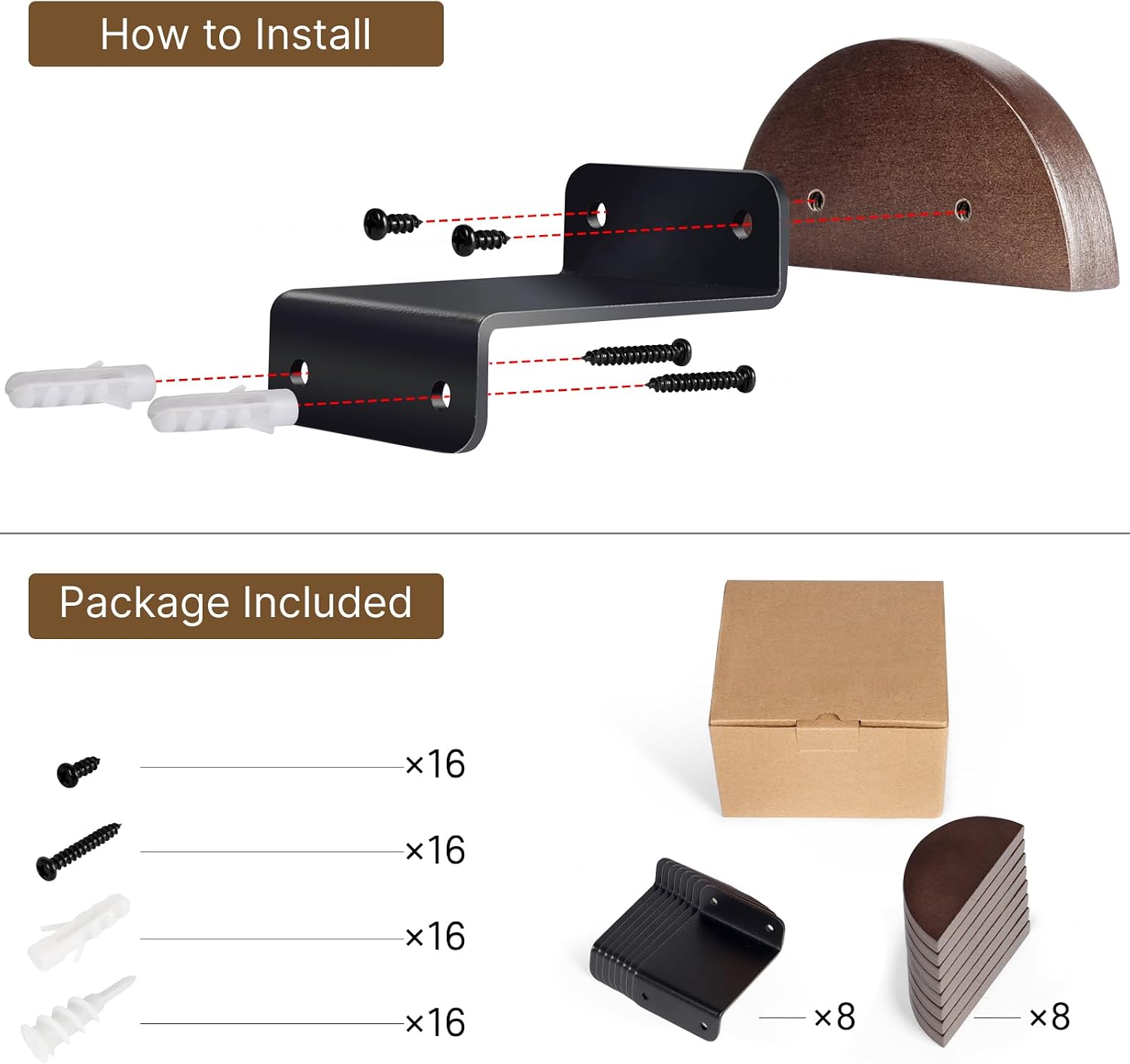 SEKSON Cowboy Hat Rack for Wall, 8 Pack Wooden Hat Holder, Wide Brim Hat Hooks, Wall Mount Hat Hanger for Baseball Caps, Fedoras, Straw Hats