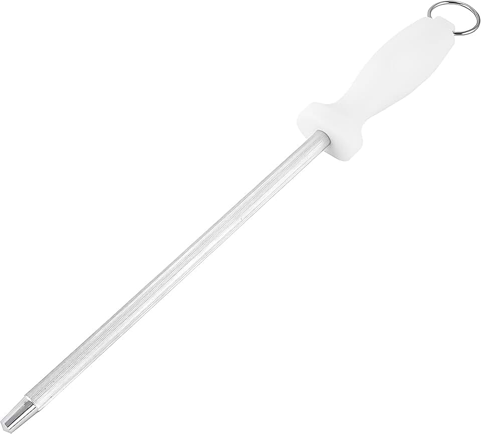 Chaira Profissional para Afiação 10" Aço Inox Cabo Branco com Argola