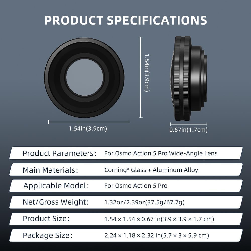 Wide-Angle Lens for DJI Osmo Action 5 Pro, 180° HD Optical Glass Attachment with Double-Sided Coating, Precision Threaded Mount