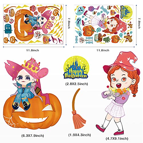 MESU Luminous Halloween Witch Wall Stickers Glow in The Dark Cartoon Girl Decals Pumpkin Ceiling Room Decor for Kids Room Witch - Image 2