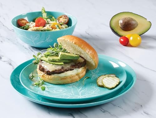 Miniatura 2 de Martha Stewart Juego de vajilla de melamina decorada con libélula, color verde azulado, servicio para 4 (12 piezas)