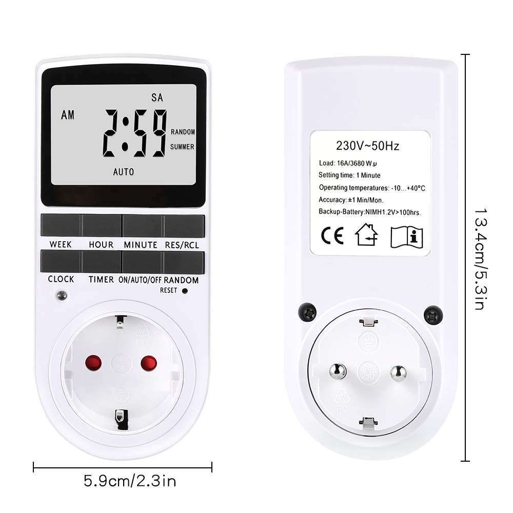Zeitschaltuhr Steckdose, LCD Zeitschaltuhr Digitale Elektronische Steckdose mit 10 konfigurierbaren Schaltprogramme und Anti-Theft-Modus, Timer Steckdose, Timer Schalter, für Beleuchtung, Lüfter usw.