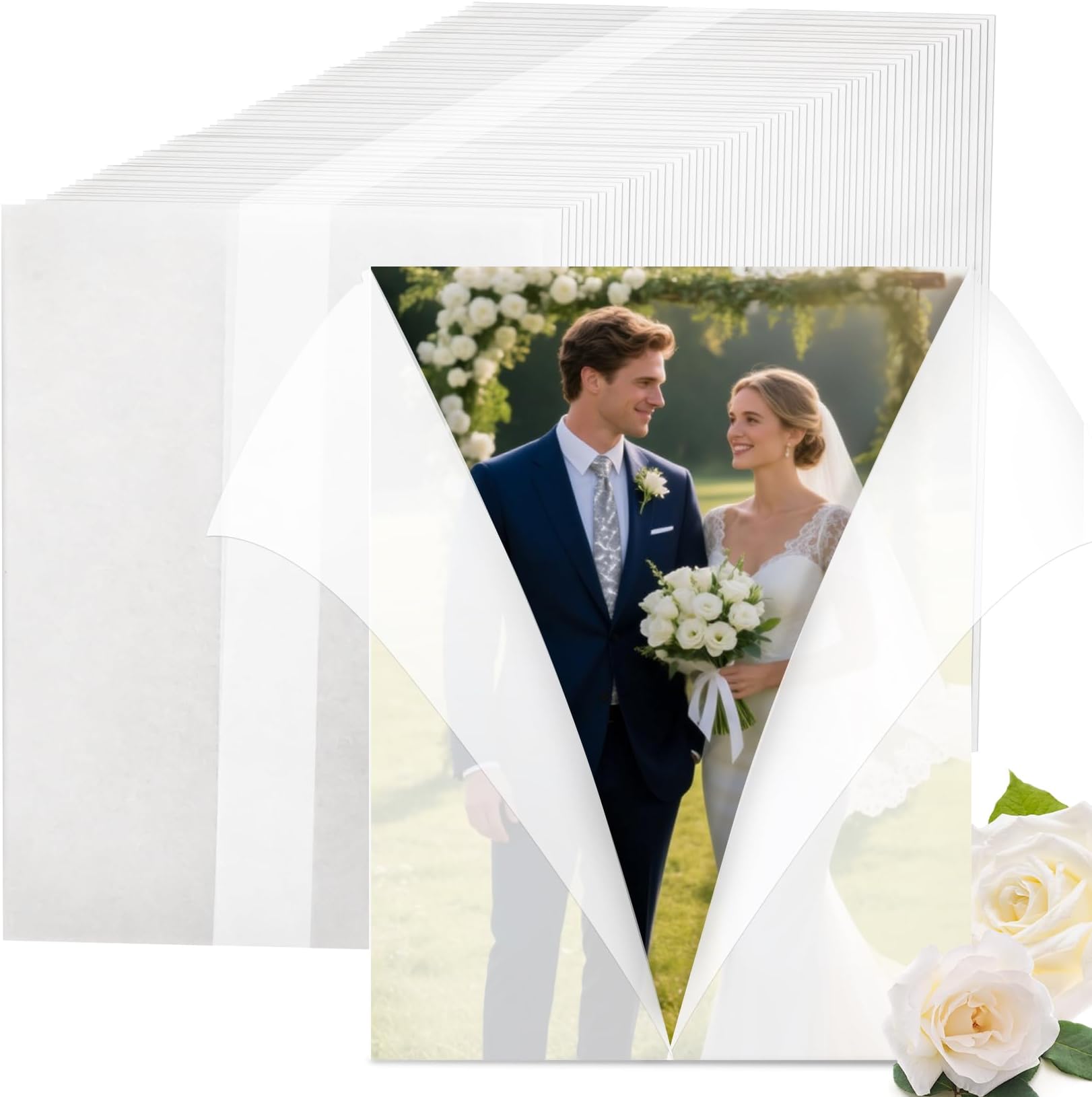 Sukh Pre-Folded Vellum Paper - 20 PCS Pre-Folded Vellum Jackets For 5x7 Invitation Tissue Inserts Translucent Paper Wraps for Wedding Invitations