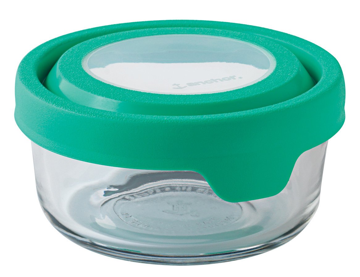 Anchor Hocking TrueSeal 2Cup Round Glass Food Storage Container with Airtight Lid, Mint Green