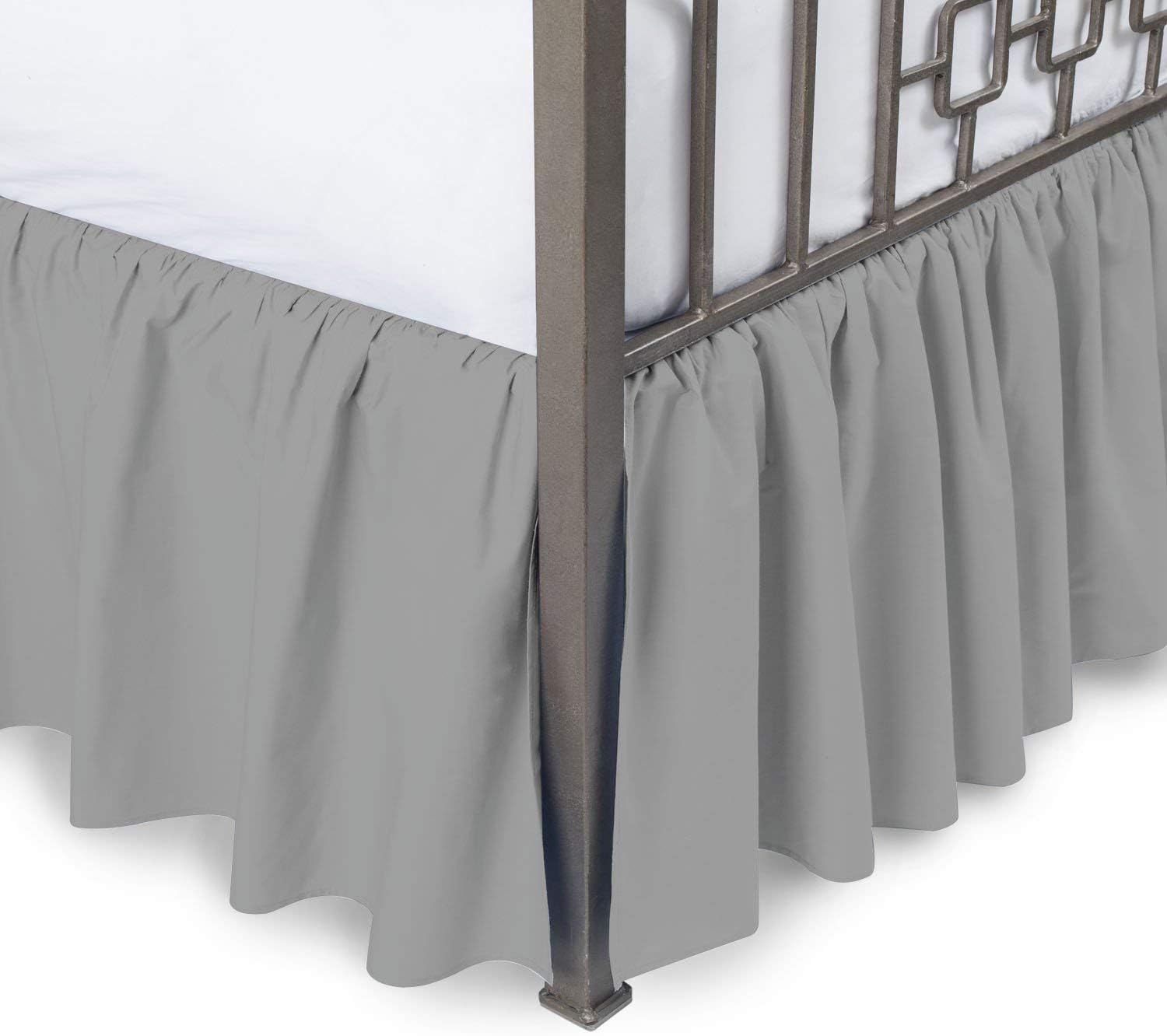 Scalasheets 800 Thread Count 24 Inched Drop Length Gathered Dust Ruffle Bed Skirt Queen Silver Solid 100% Egyptian Cotton