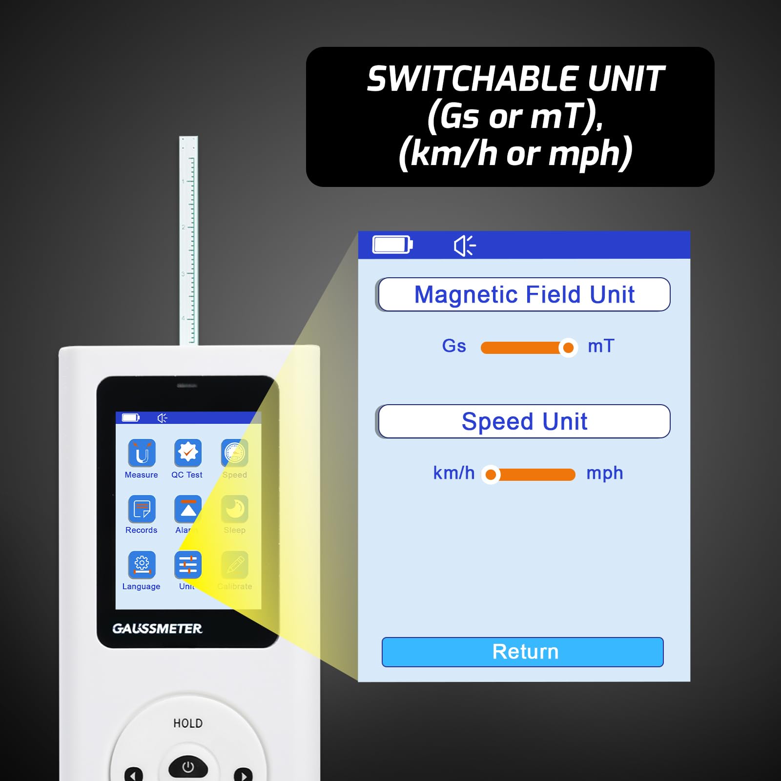 Gaussmeter Tesla-Meter 0-25 kG 0-2500 mT Magnetometer Magnetfeldstärkemessgerät HD-Display N/S-Polerkennung