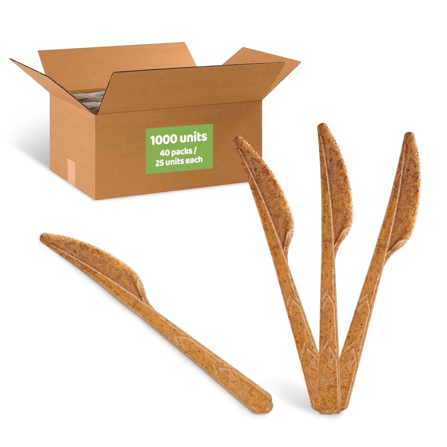 Vegetable Fiber Knives, Master Case 1000 PCS, 6.7” Long, Biodegradable, Heavy-Duty and Splinter Free, Eco-Friendly Knives, Perfect Sustainable Cutlery for All Types of Occasions by EMPACK USA
