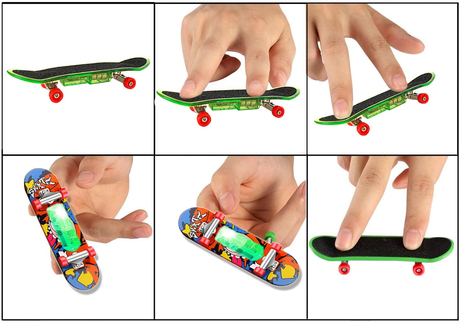 Mini patinetas de dedo para niños, juego de 25, mini juguetes de dedo con luz LED, patineta de mano para movimiento creativo de las yemas de los dedos, patinador de dedos deportivo 6