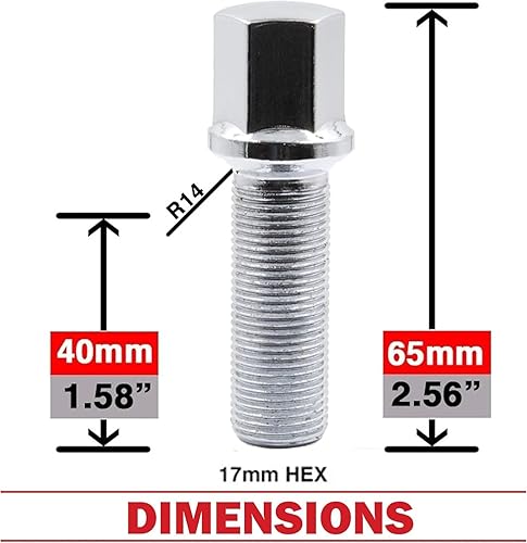Vista 16 de Wheel Accessories Parts 20 piezas M15 x 1.25 15 x 1.25 pernos de asiento de bellota 6 ranuras para automóvil de 1.575 in de longitud de rosca