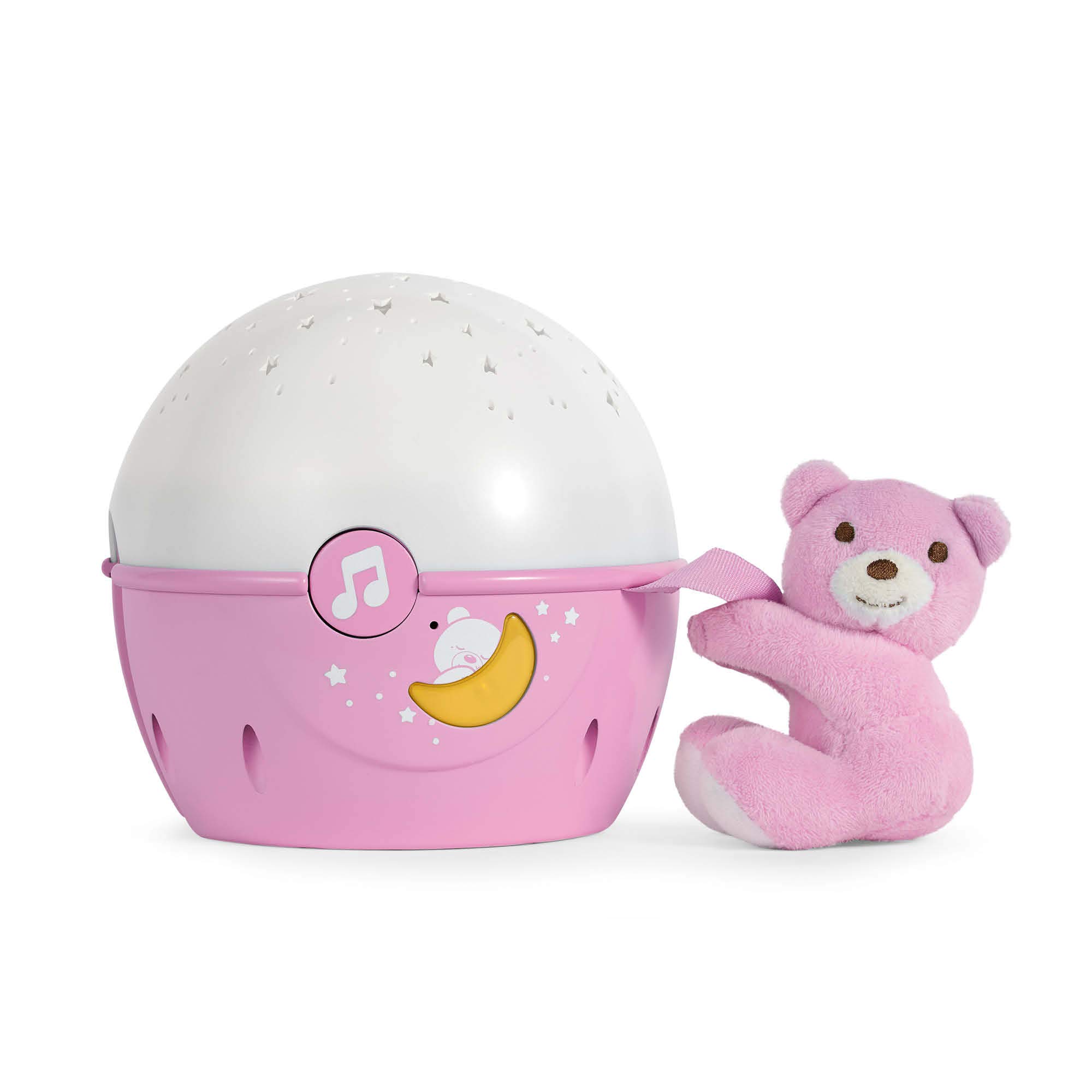 Chicco Next2Stars Luce Notturna per Bambini con Pupazzo - Proiettore Stelle Soffitto per Culla e Lettino Neonati, con Sensore Sonoro, 3 Effetti Luminosi e Musica - 0+ Mesi, Rosa