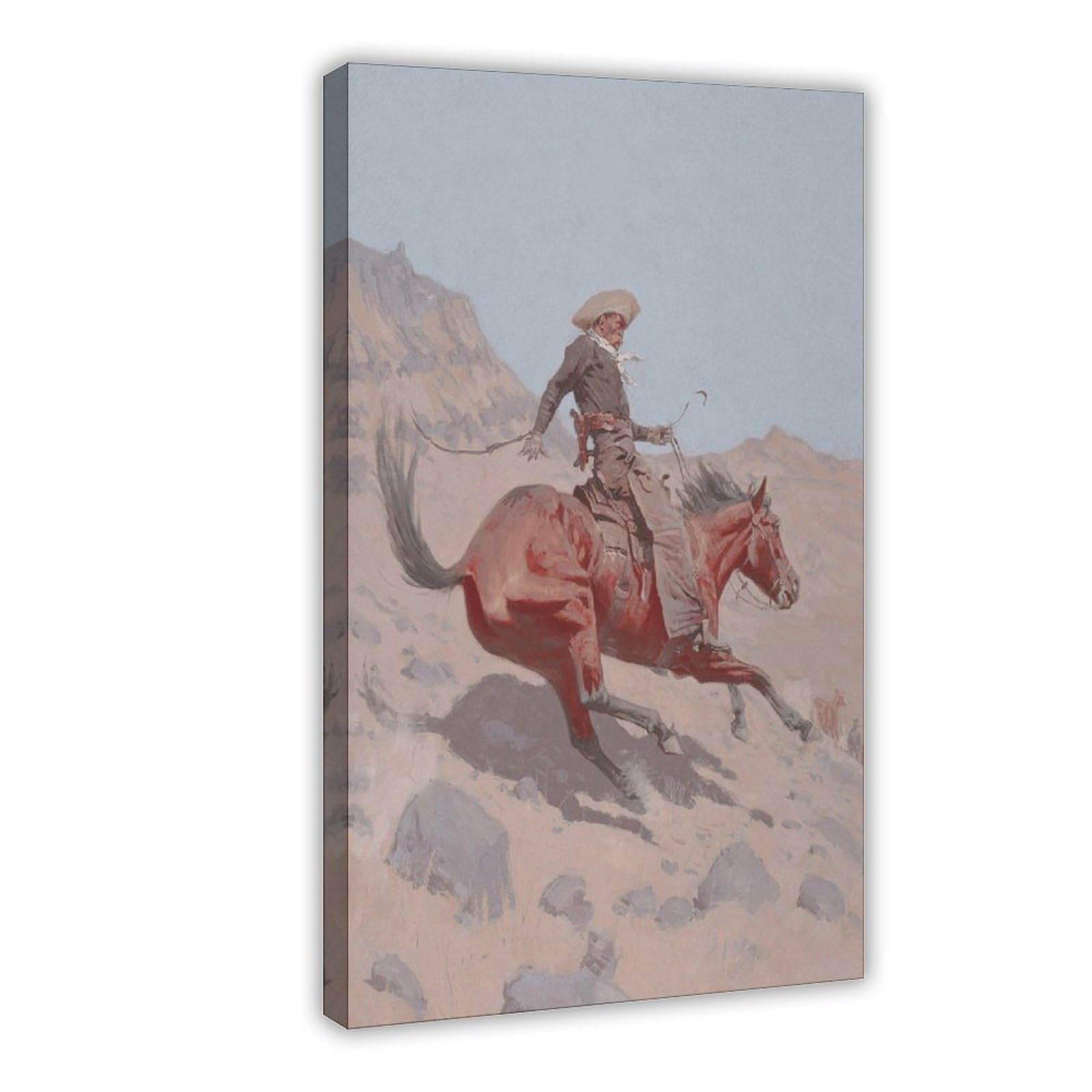FUPMTKLT Poster vintage su tela con cowboy, Old West Horse Rider, Old Rocks, campagna, decorazione per camera da letto, decorazione paesaggistica, regalo, 60 x 90 cm