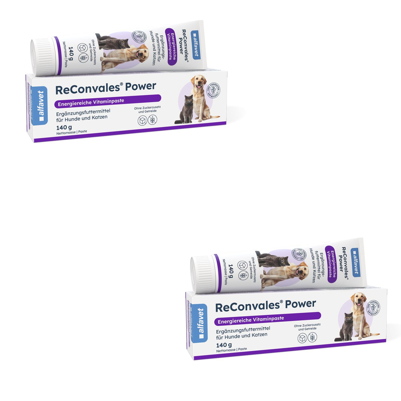 alfavet ReConvales Power, Doppelpack, Ergänzungsfuttermittel für Hunde und Katzen, Päppelpaste bei Untergewicht, Tube, 2 x 140 g
