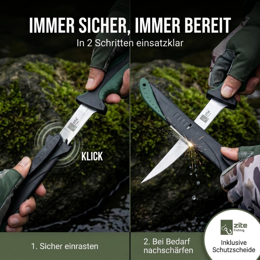 Zite Cuchillo para filetear Fishing 20 cm Hoja Afilada Mango Goma Antideslizante Funda Plástico