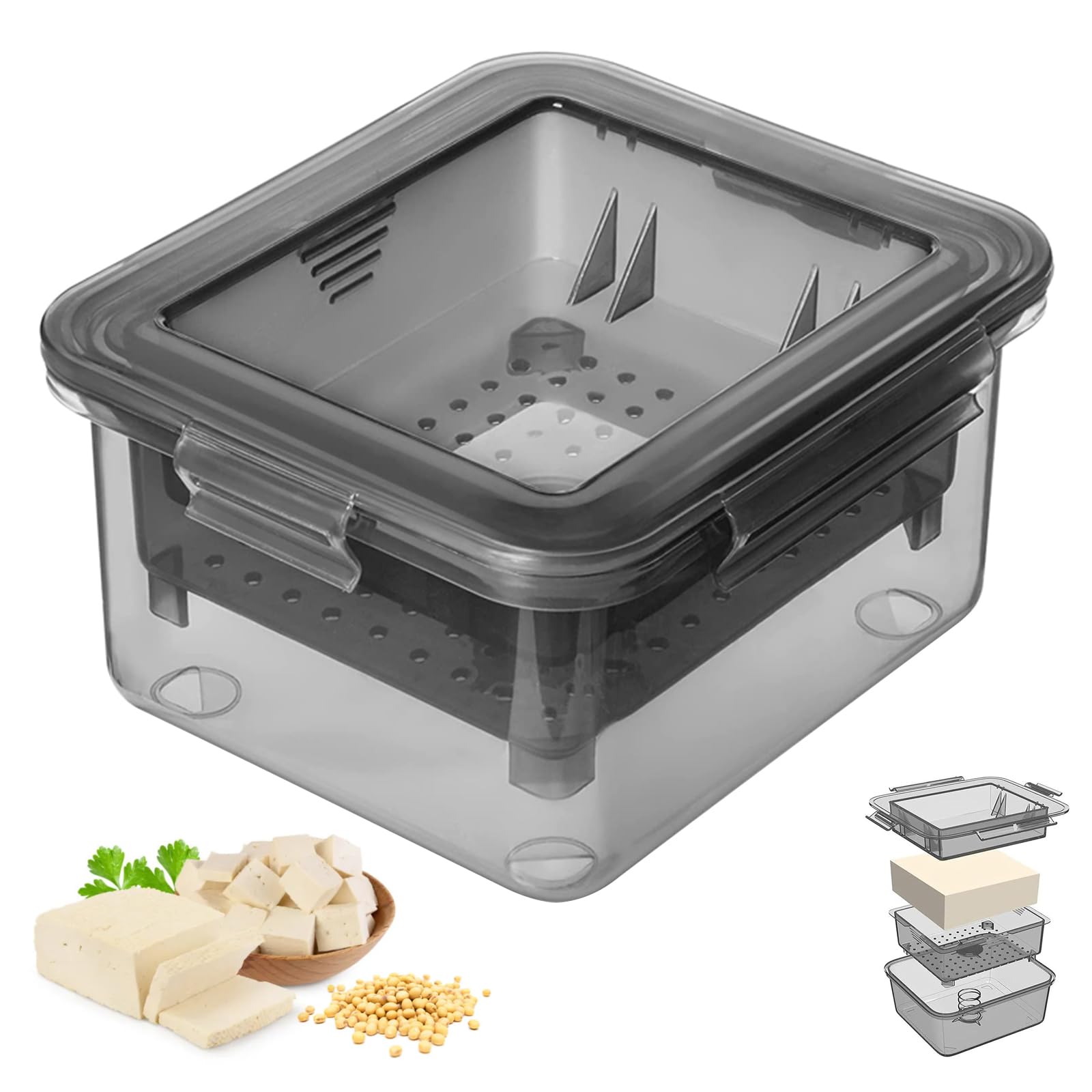 Molde Tofu Hacer Queso Tofu Fabricante Tofu Tofu Prensado Prensa Escurridor Bandeja Recolectora Agua Prensa Queso Escurridor Queso Prensa Casera Tofu Máquina De Tofu De Caja De Molde De Plástico