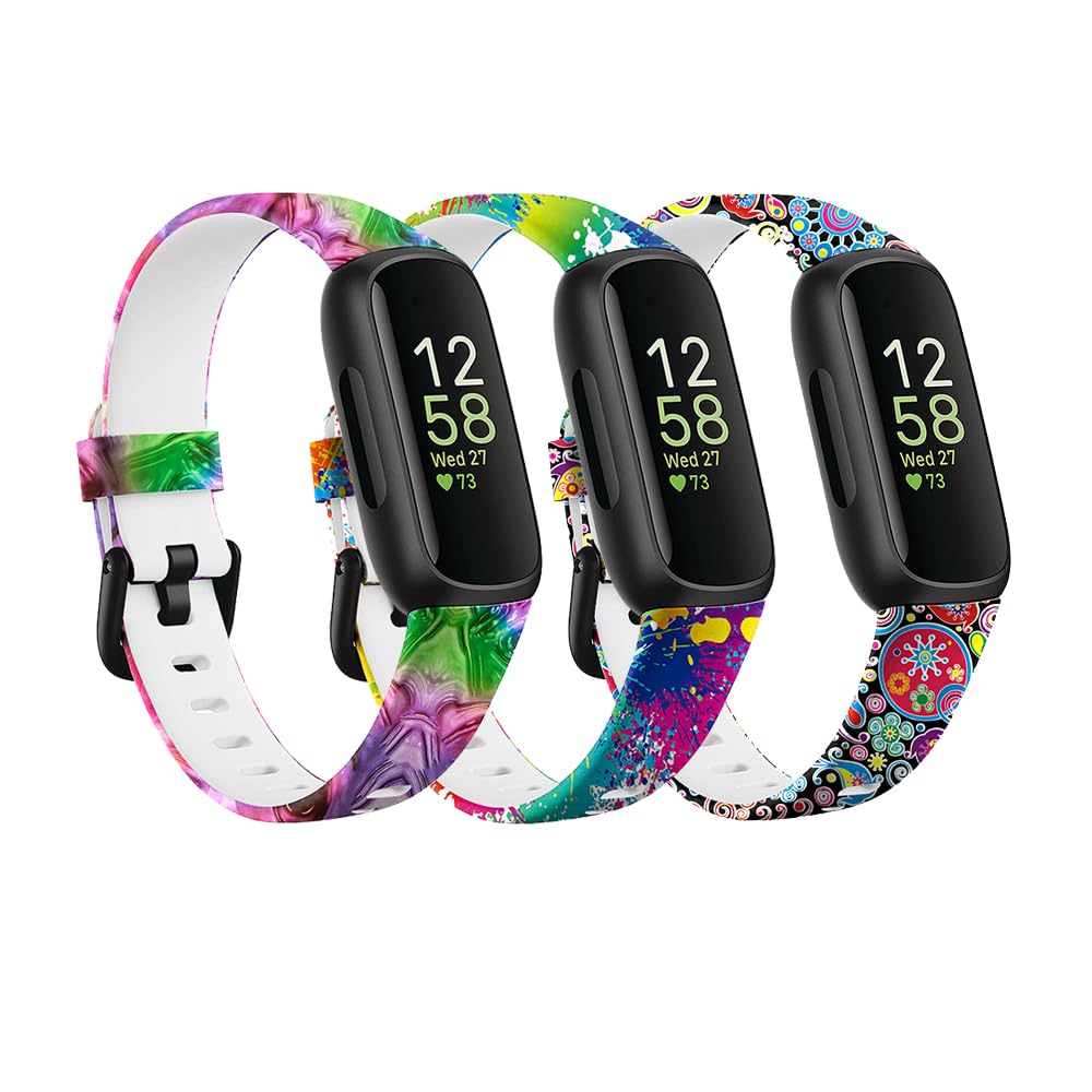 Tyeyober 3 Pack Compatible With Inspire 3 Smart Watch Bands For Women Men, Silicone Wristband Replacement Pattern Straps For Inspire 3 Fitness Tracker Inspire3 Bracelet