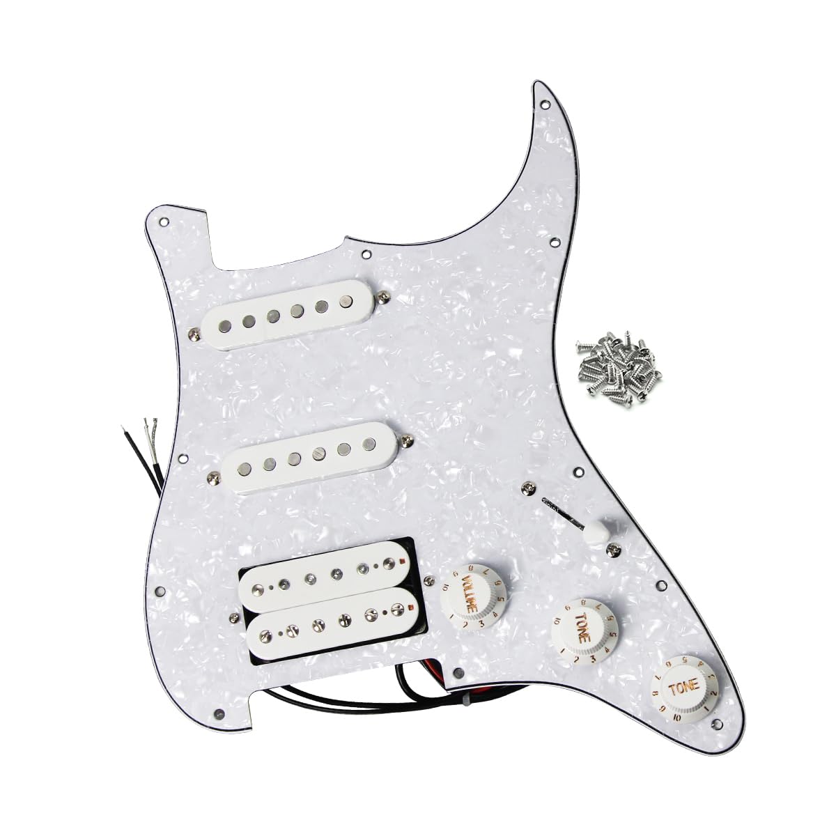 FLEOR Alnico V Loaded Prewired Pickguard Set SSH Alnico Dual Rail Humbucker for ST ST Electric Guitar Replacement White Pearl