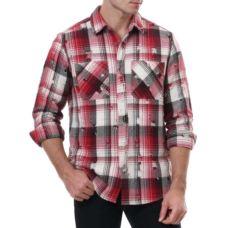 WARHORSEE Flannel Shirt for Men Long Sleeve Button Down Plaid Shirts