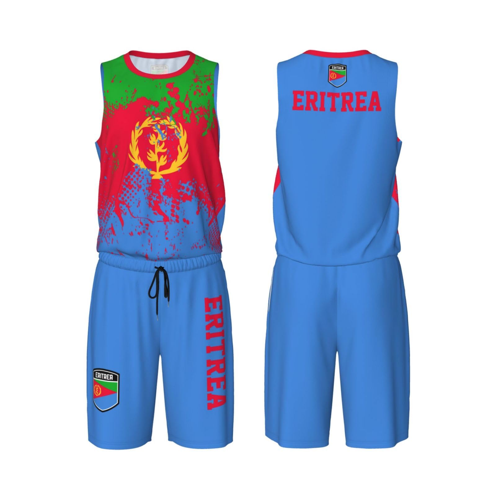 Eritrea Flag Grain (2) Basketball Jersey Uniform Suit for Men Women Adults Training Athletic Set