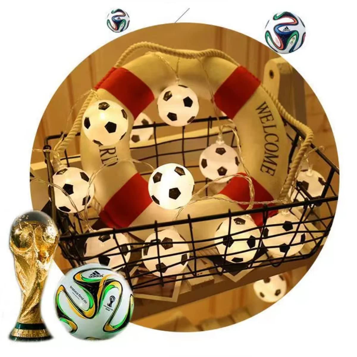 Guirlande Lumineuse LED Football 3M 20 LED Blanc Chaud USB - Déco Chambre Enfant, Fête, Jardin, Noël, Bar Ou Anniversaire