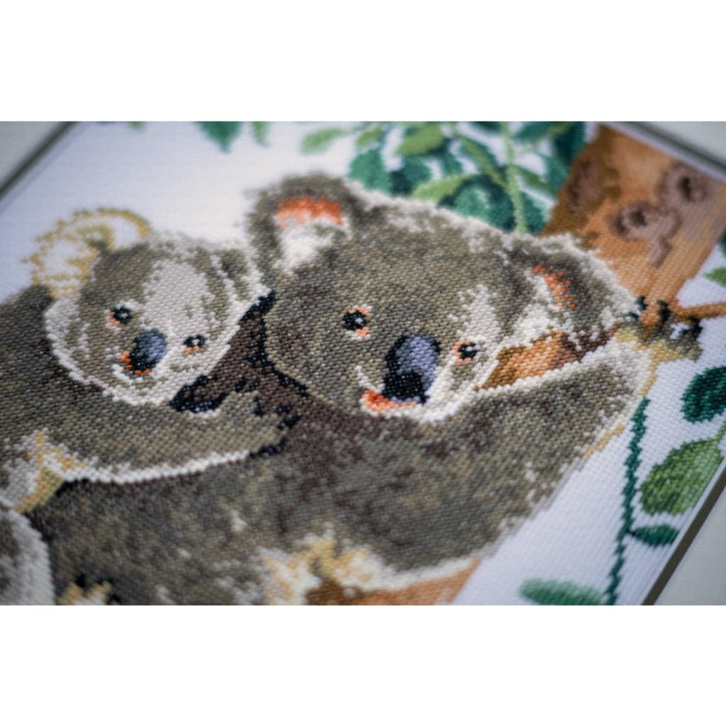VERVACO Haft Krzyżykowy Liczony Zestaw Obraz do Haftu KOALA Z DZIECKIEM Zrób to Sam Zestaw Kreatywny dla Dorosłych 27 x 38 cm Dekoracja Ścienna DIY Cross Stitch Kit