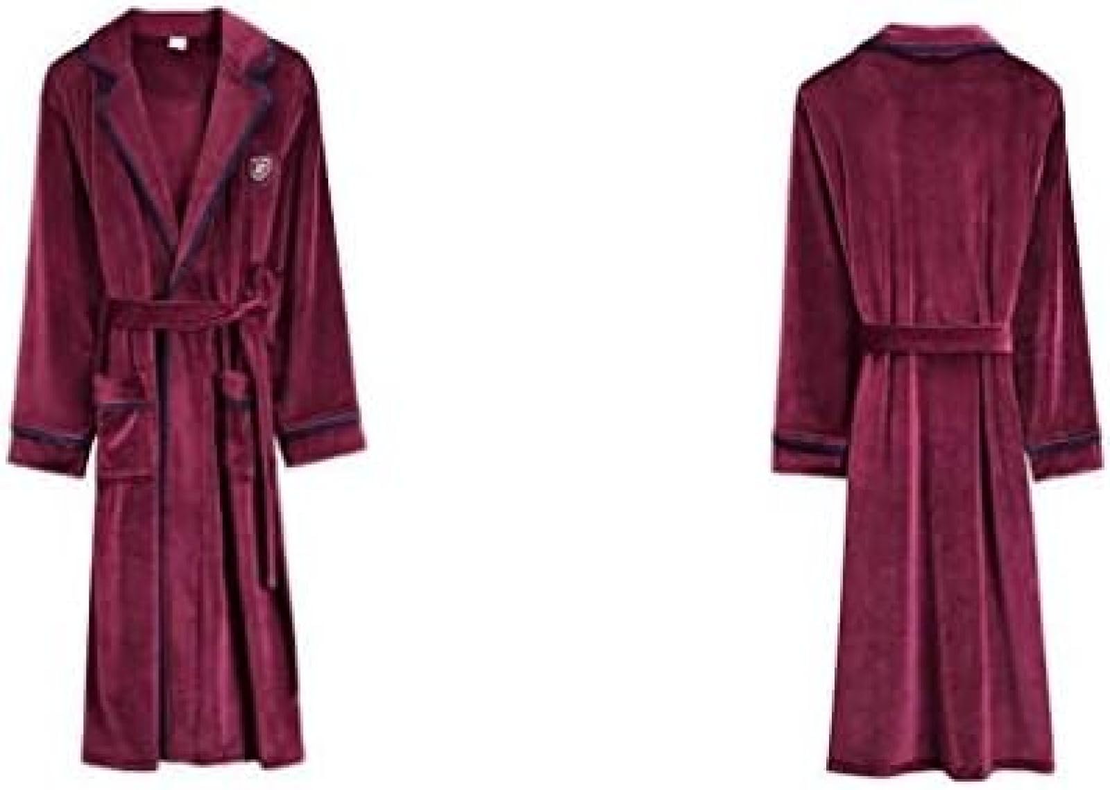 Albornoz De Baño Para Hombre, Camisón De Primavera Y Otoño, Pijamas Gruesos Y Alargados, Albornoz Cálido De Franela Para Invierno,Vino Rojo,XL
