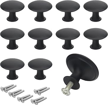 Black Furniture Knobs, 10 Knobs 30 mm Modern Vintage with Screws for Doors for Windows Drawers Cabinets Kitchen Cabinets Wardrobe