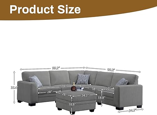 Miniatura 2 de Legend Vansen Sofá modular de gran tamaño, sofá en forma de U de 6 asientos con otomana, sofá de pana con asiento profundo, sofás seccionales