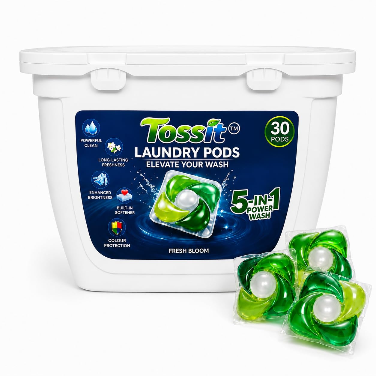 Tossit 5-in-1 Laundry Pods, Fresh Bloom (30 Pods) | Stain Fighter, Softener & Colour Protection Detergent for Top & Front Load Washing Machine |1 Pod=1 Wash 6-8kg-image-44