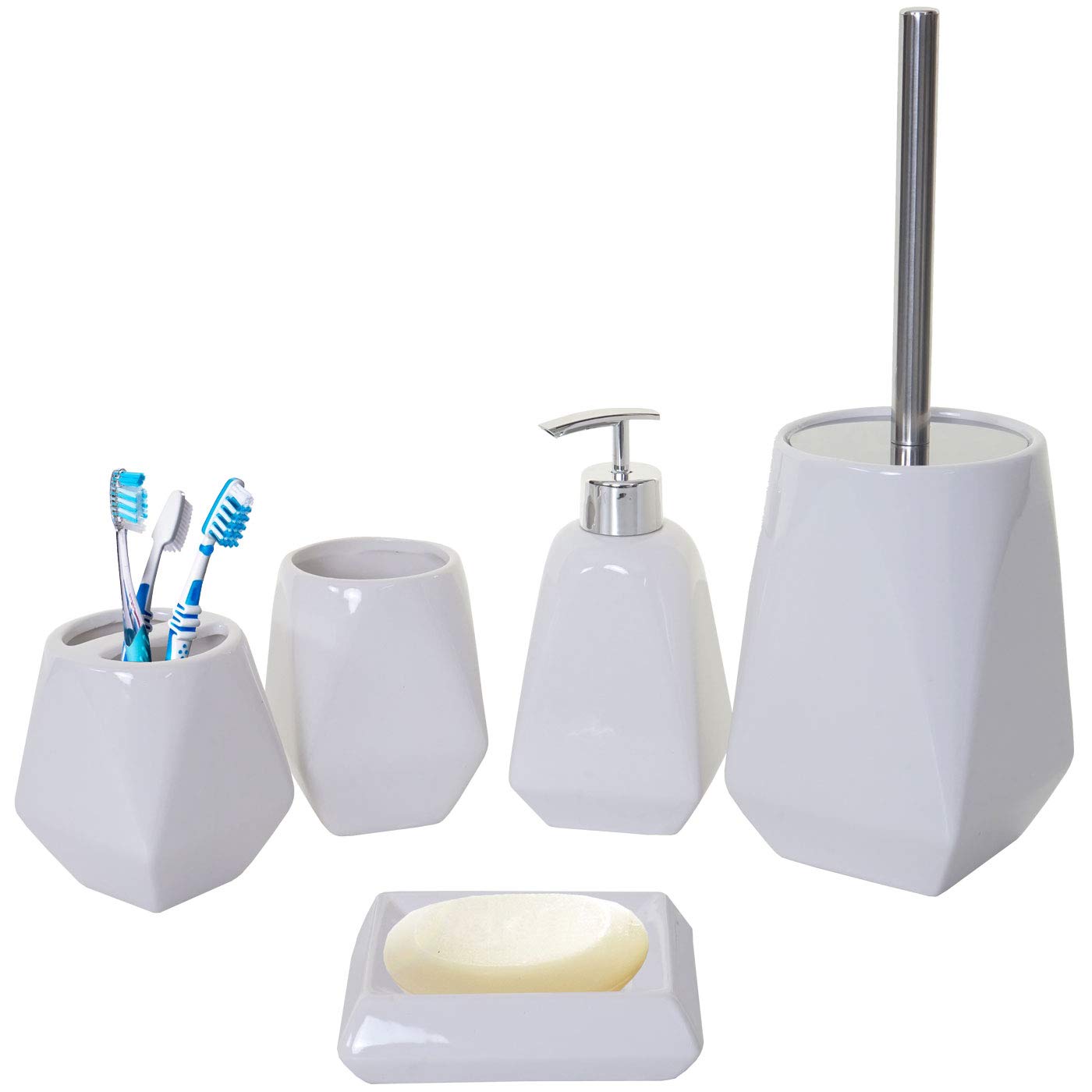 HWC-C71 - Juego de accesorios de baño (5 piezas, cerámica), color blanco
