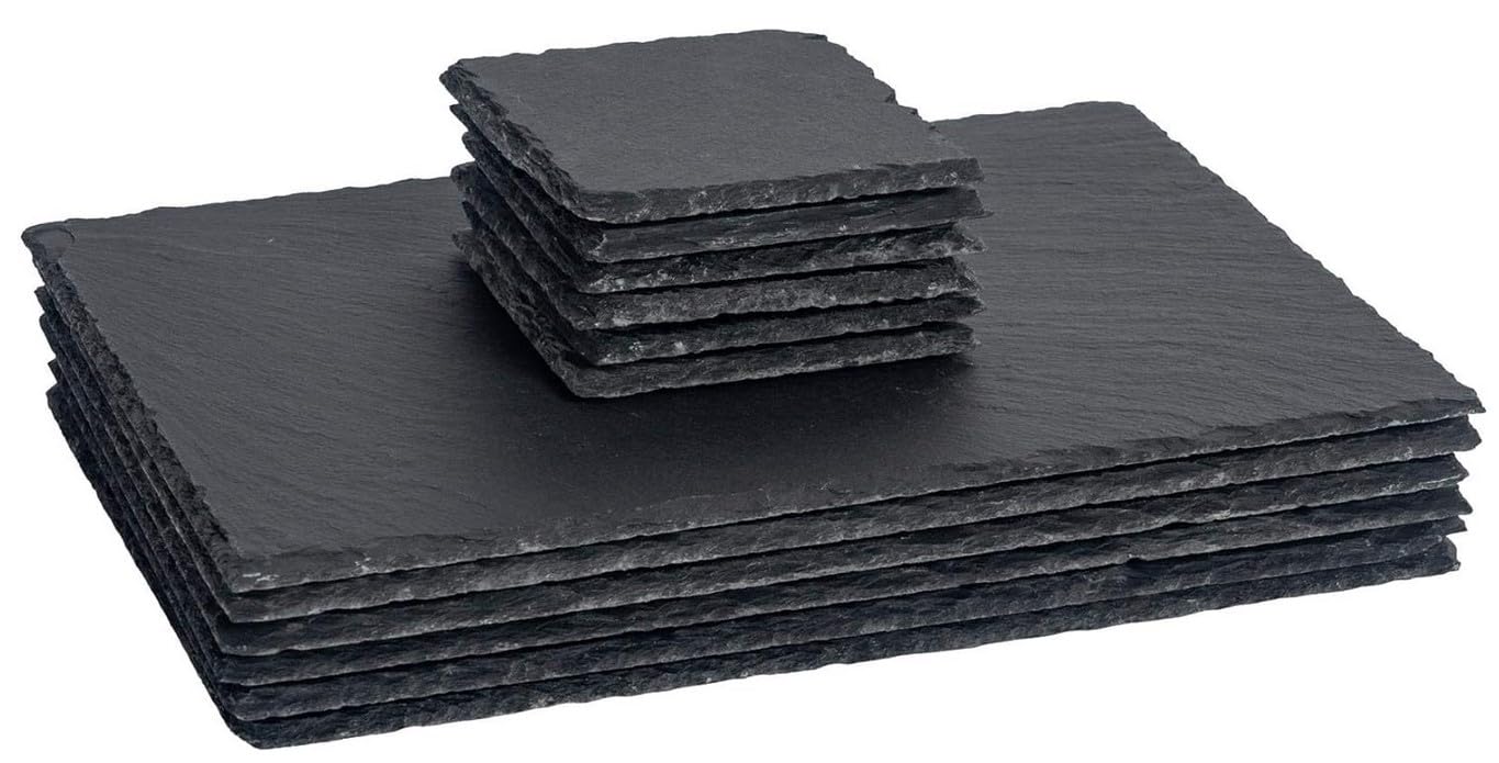 Slate Placemat and Coaster Set - Set of Natural Slate Coasters and Place Mats - (6 Mats and 6 Coasters)