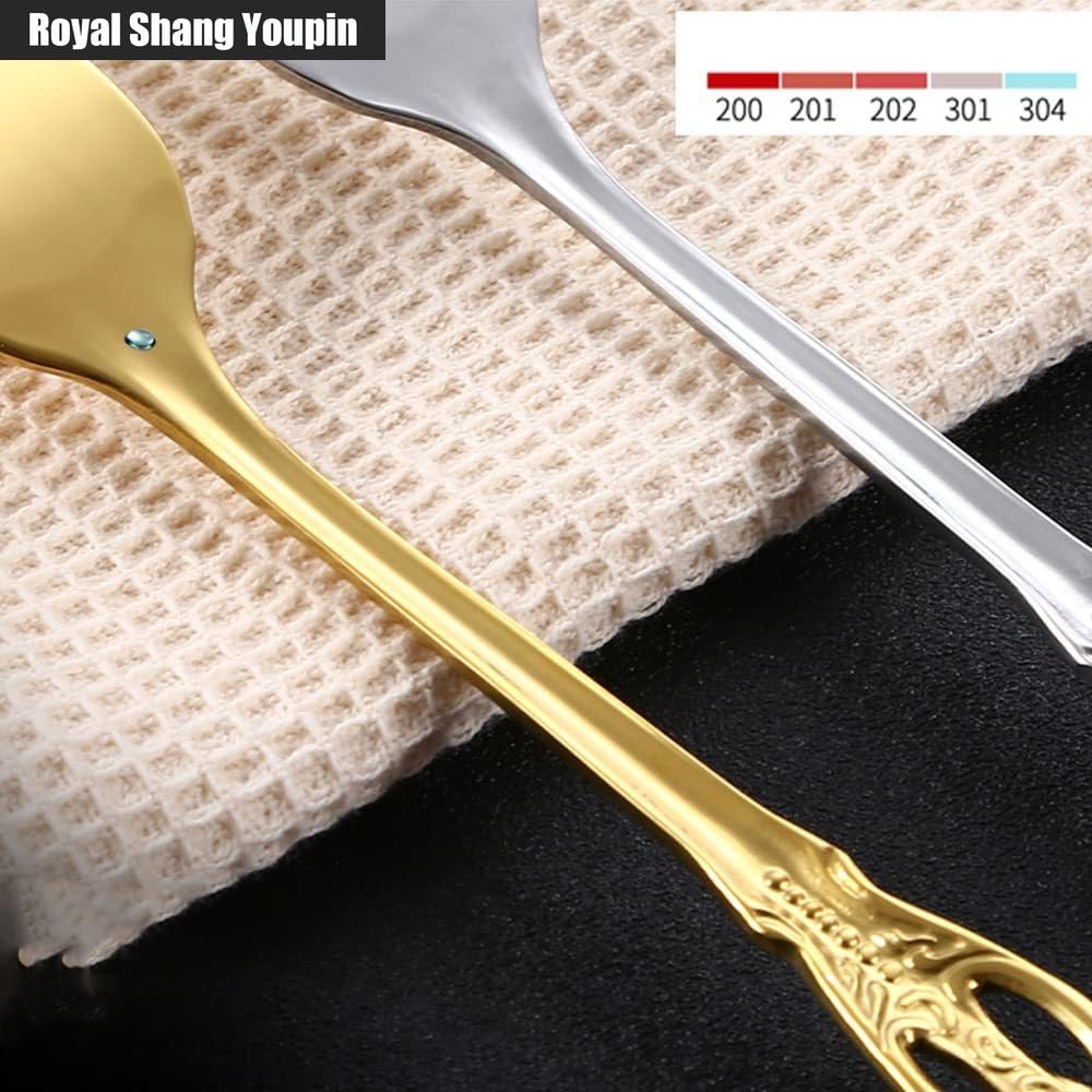 Retro Scava Fuori Maniglia in Rilievo Cucina in Acciaio Inox Posate Da Tavola Posate Set Di Posate Coltello Da Bistecca Forchetta Cucchiaio Cucchiaino (Oro,20 pezzi)