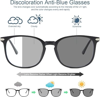 YIMI Blue Light Blocking Glasses Photochromic Sunglasses for Women Men Full Frame Anti UV Ray Filter Computer Gaming Glasses